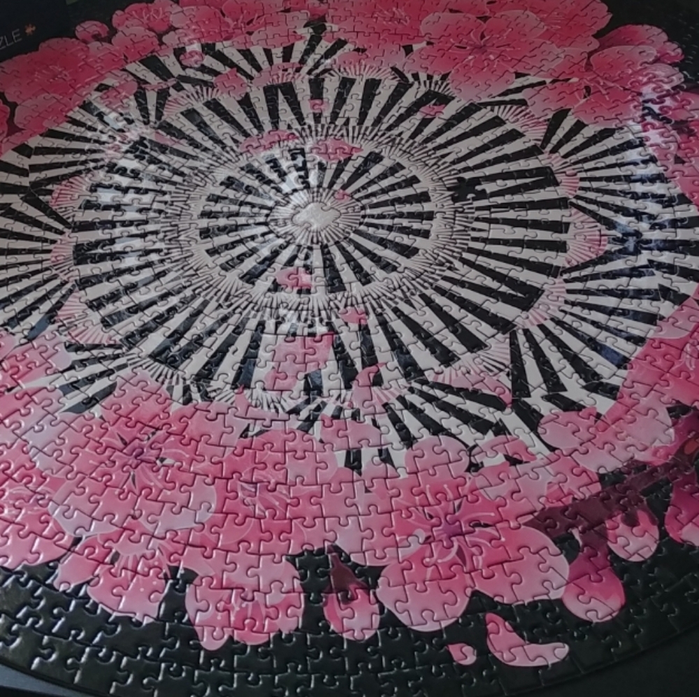 New In Box Romantic Cherry Blossom 1000 Pc Pink, Black, White Round Puzzle - Picture 5 of 5